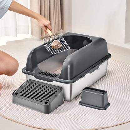 6 In Deep Cat Litter Box Odor-Free Litter Box With Filtering Foot Board